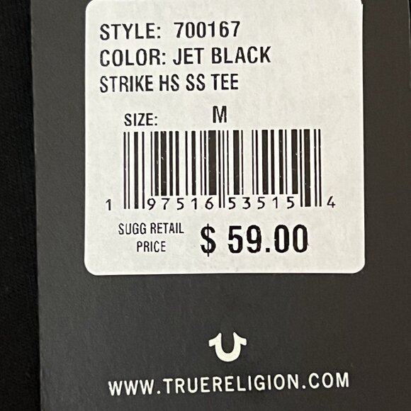True Religion Men's Jet Black Strike Embellished Short Sleeve T-shirt Medium NWT - Picture 9 of 12